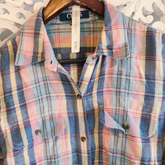 THE MORGAN FACTORY UPCYCLED PLAID LONG SLEEVE TOP BUTTUN DOWN SIZE MEDIUM - Picture 6 of 14